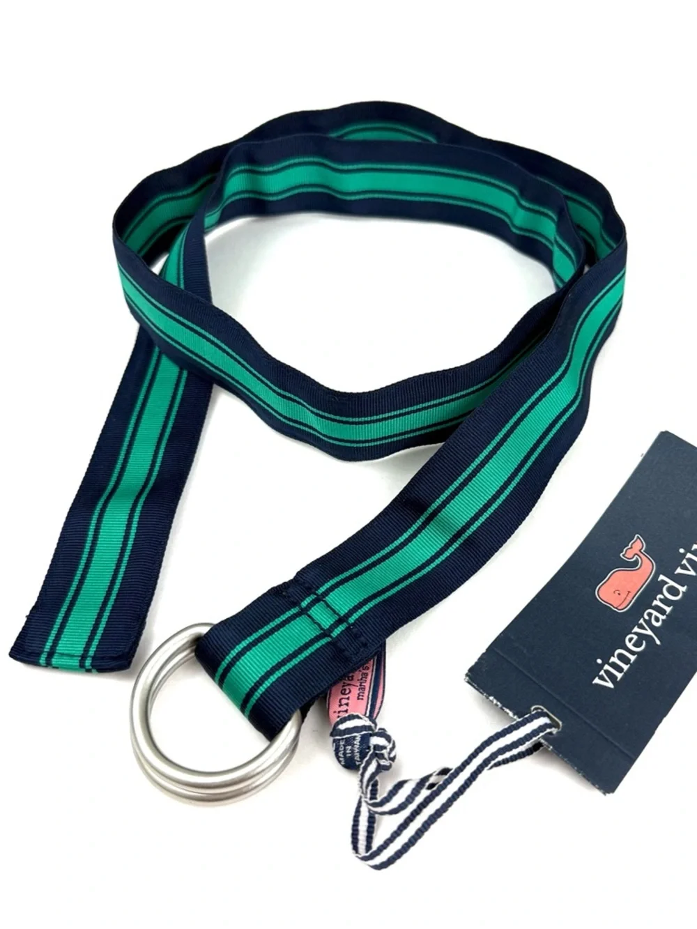 Vineyard Vines Boy’s Menemsha Stripe Grosgrain Stripe Ribbon D-Ring Belt
